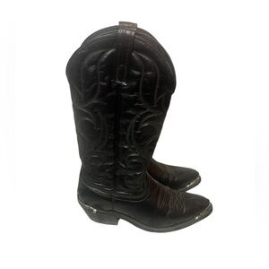 VTG American West Black Leather Trucker Cowboy Boots 7.5 EW Made in USA